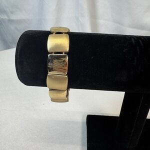 Liz Claiborne Vintage Stretchy Brushed & Mirror Goldtone Bracelet